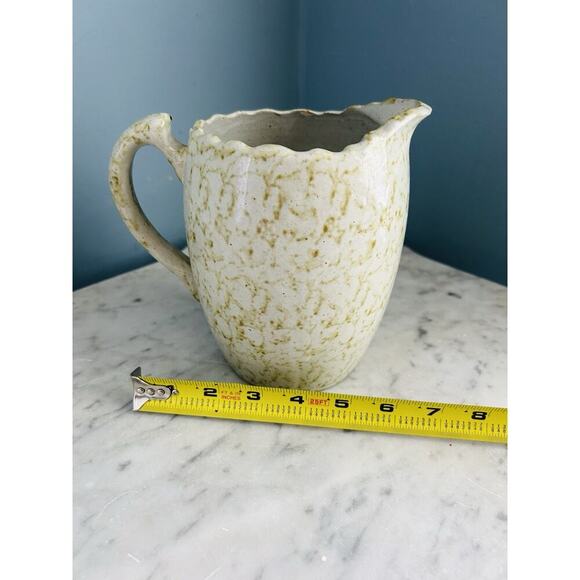 Vintage Stoneware 7” Pitcher Cream Brown Morton ? Pottery Vase Home Decor - Picture 8 of 13